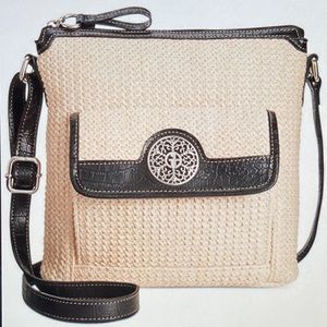 Giani Bernini Straw Handbag Black Leather